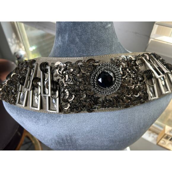 Vtg Leather Metal Accents Designer Chan Luu- Brown- Tassel Ties Med- preowned - Picture 6 of 11